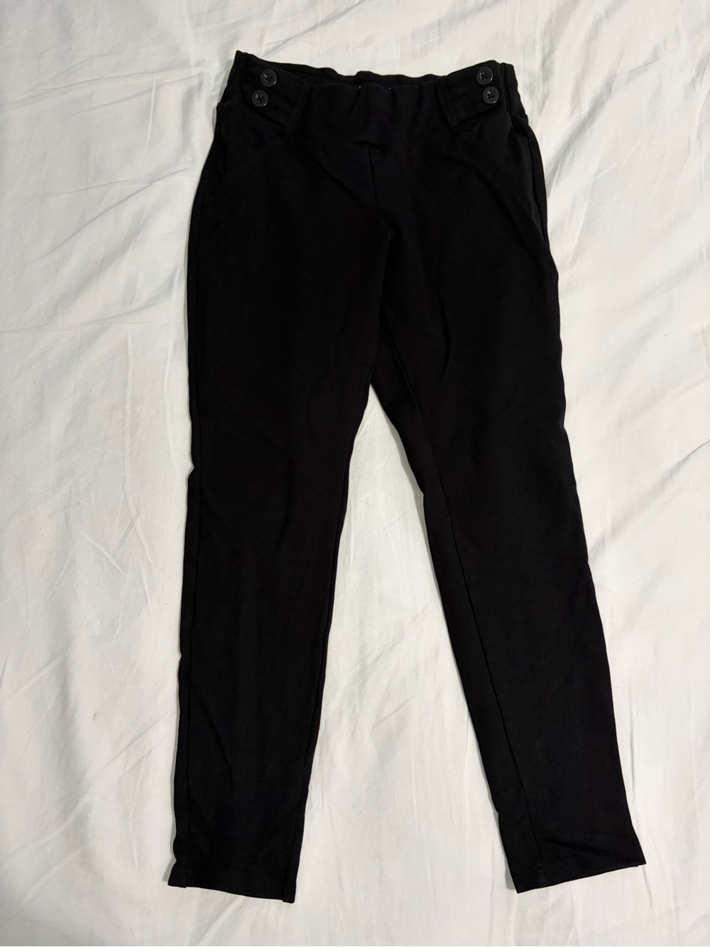 Black Women's Ponte Pull-On Pants with Button Detail